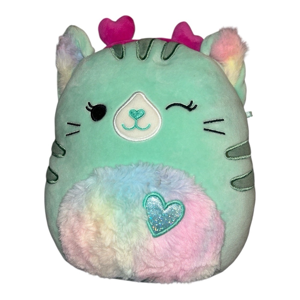 Squishmallows Corinna the Cat 14” Valentine 2023 Fuzzy Belly Pink Hearts Plush